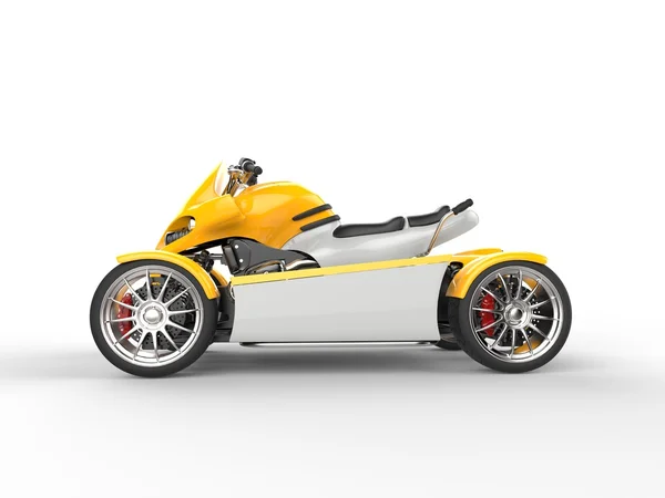 黄色现代电动四轮摩托-侧视图 — 图库照片