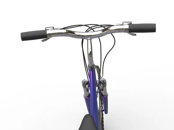 Uchwyty rowerowe fioletowy - widok z pierwszej osoby — Zdjęcie stockowe