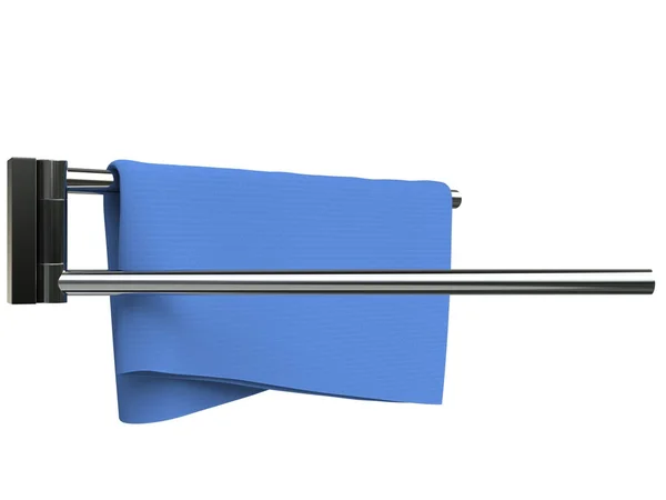 Blått tyg på en metall trasa rack — Stockfoto