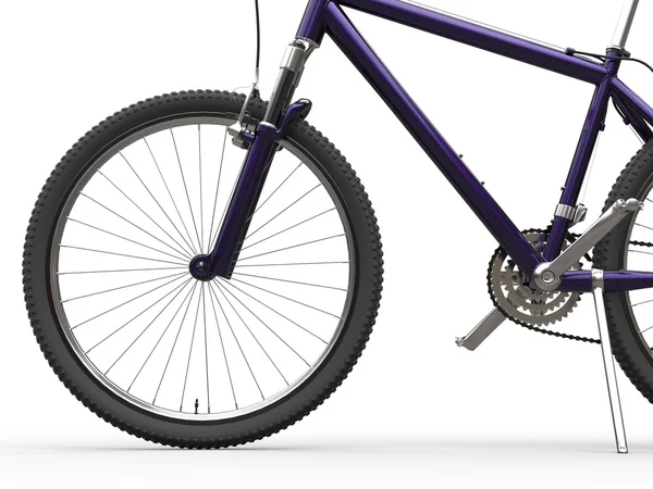 Purple mountain bike - első kerék lövés — Stock Fotó