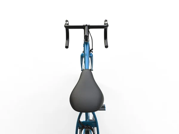 Sky blue sports bicycle - first person view - saddle view — Stock Photo, Image