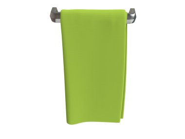 Yeşil pamuk bez kumaş askı üzerinde katlanmış