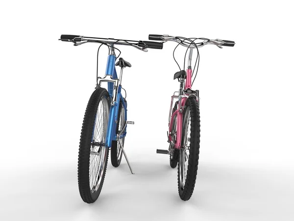 Biciclette rosa e blu - vista frontale — Foto Stock
