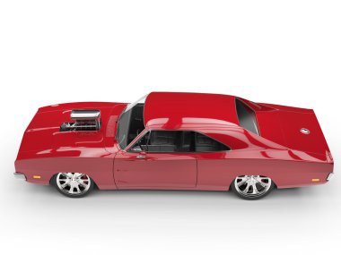 Eski model kırmızı kas araba - yan Üstten Görünüm