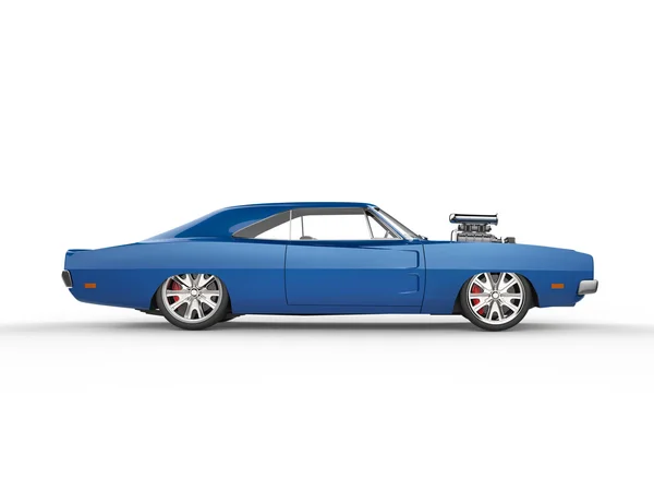 Vintage blue muscle car - side view — Stockfoto