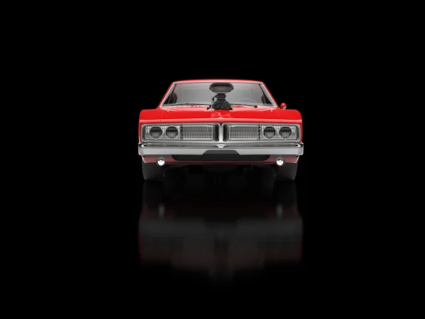 Vintage red muscle car - front view - isolated on black reflective background — Φωτογραφία Αρχείου