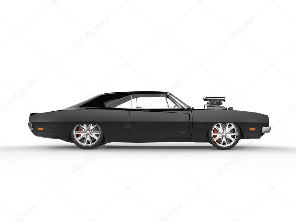 Vintage black muscle car - side view