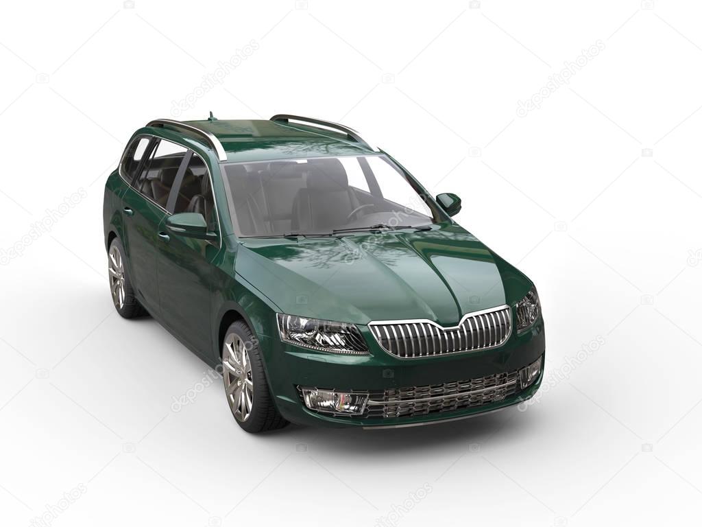 Dark green family car - top front view