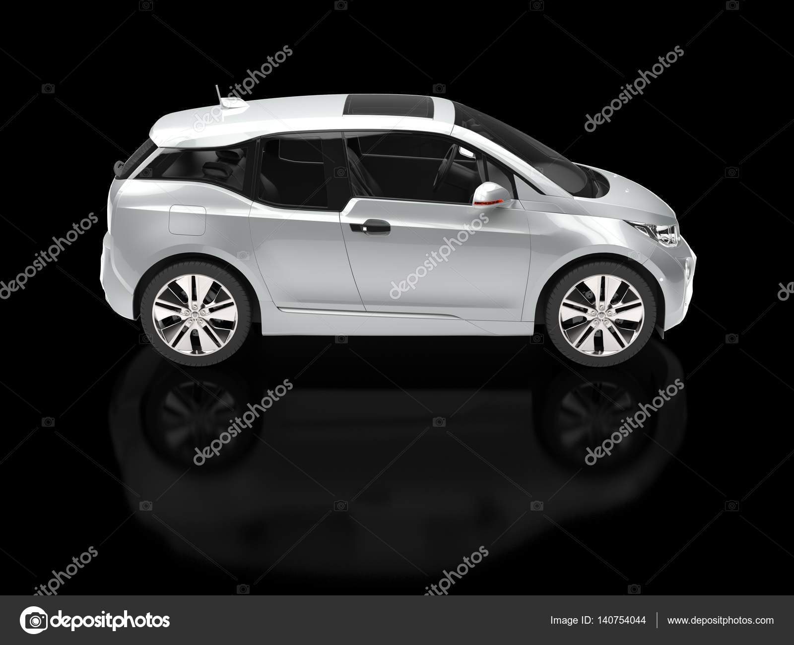 Silver metallic small electric car side view — Stock Photo