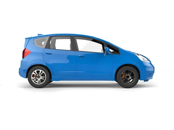 Blå moderne kompakt elektrisk bil - sidevisning - Stock-foto