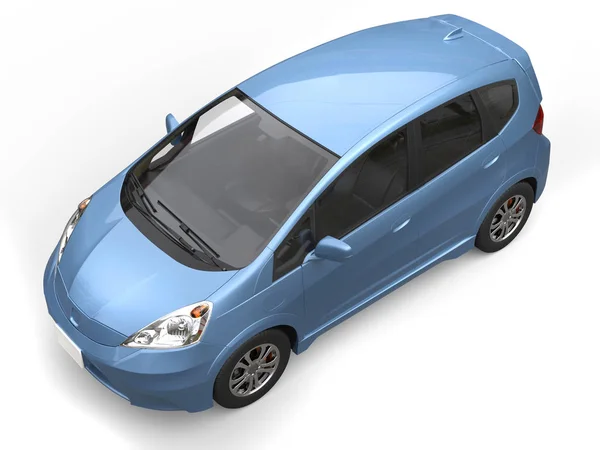 Carro compacto moderno metálico azul - vista superior — Fotografia de Stock
