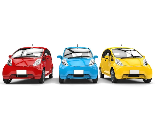 Temel renkleri ekonomik Kompakt elektrikli arabalar — Stok fotoğraf