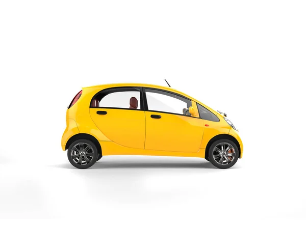 Pequeño coche eléctrico moderno amarillo - vista lateral —  Fotos de Stock