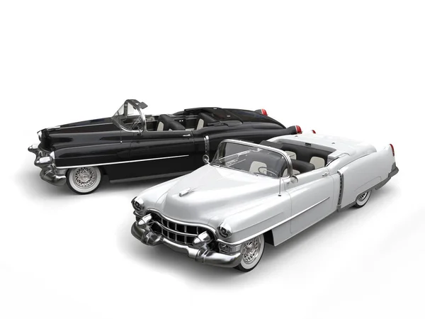 Dos impresionantes coches vintage en blanco y negro - vista superior —  Fotos de Stock