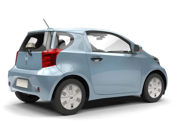 Piccola auto elettrica urbana metallizzata blu - vista laterale fanale posteriore — Foto Stock