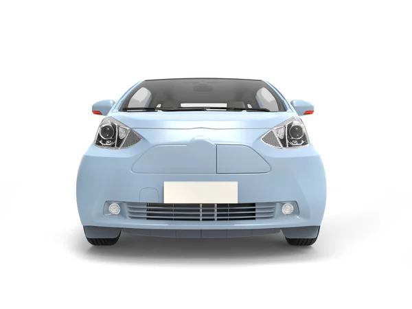 Pastel blue small urban modern electric car - front view — Stock Photo, Image