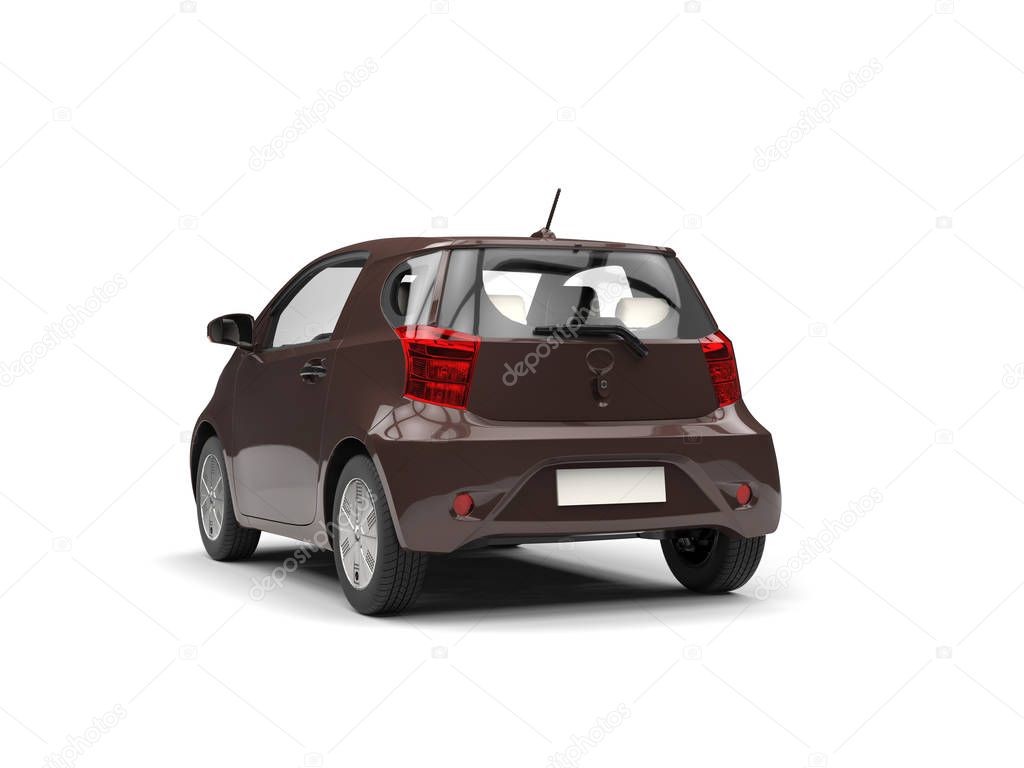 Brown modern compact urban electric car - back view