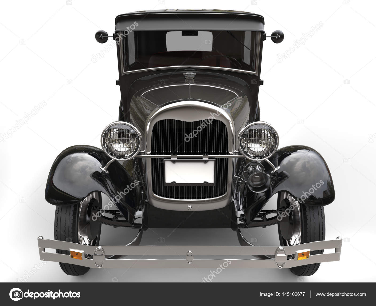 Dark Grey Vintage Car Front View Closeup Shot 3d Render Stock Photo By C Trimitrius 145102677