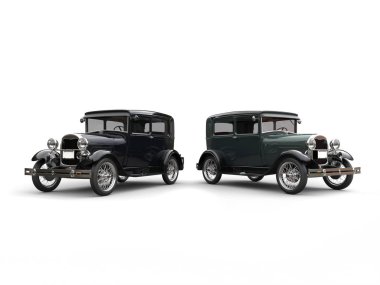 İki güzel 1920'lerde vintage cars - yan yana - 3d çizim