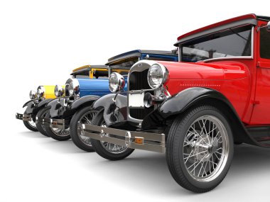 Dizi güzel 1920'lerde vintage cars - kırmızı araba - 3d çizim odaklanmak