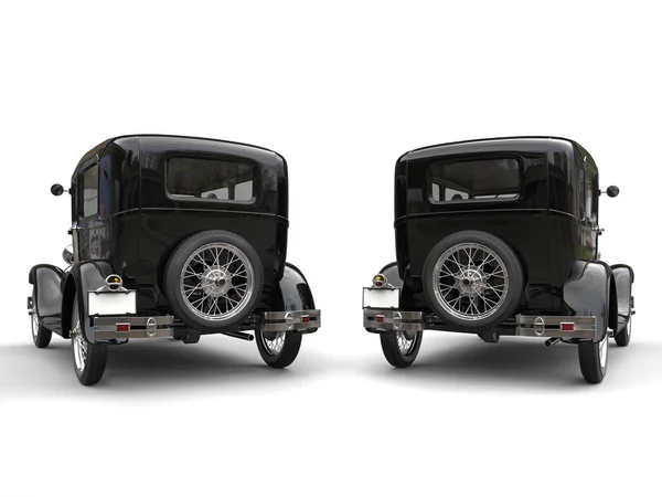 Dois belos carros antigos dos anos 1920 - lado a lado - visão traseira - ilustração 3D — Fotografia de Stock