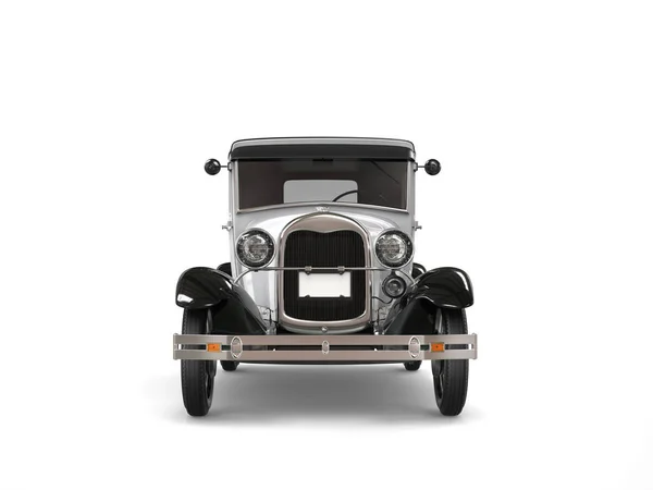 Oldtimer gümüş eski model araba güzel - görünümü - 3d çizim ön — Stok fotoğraf