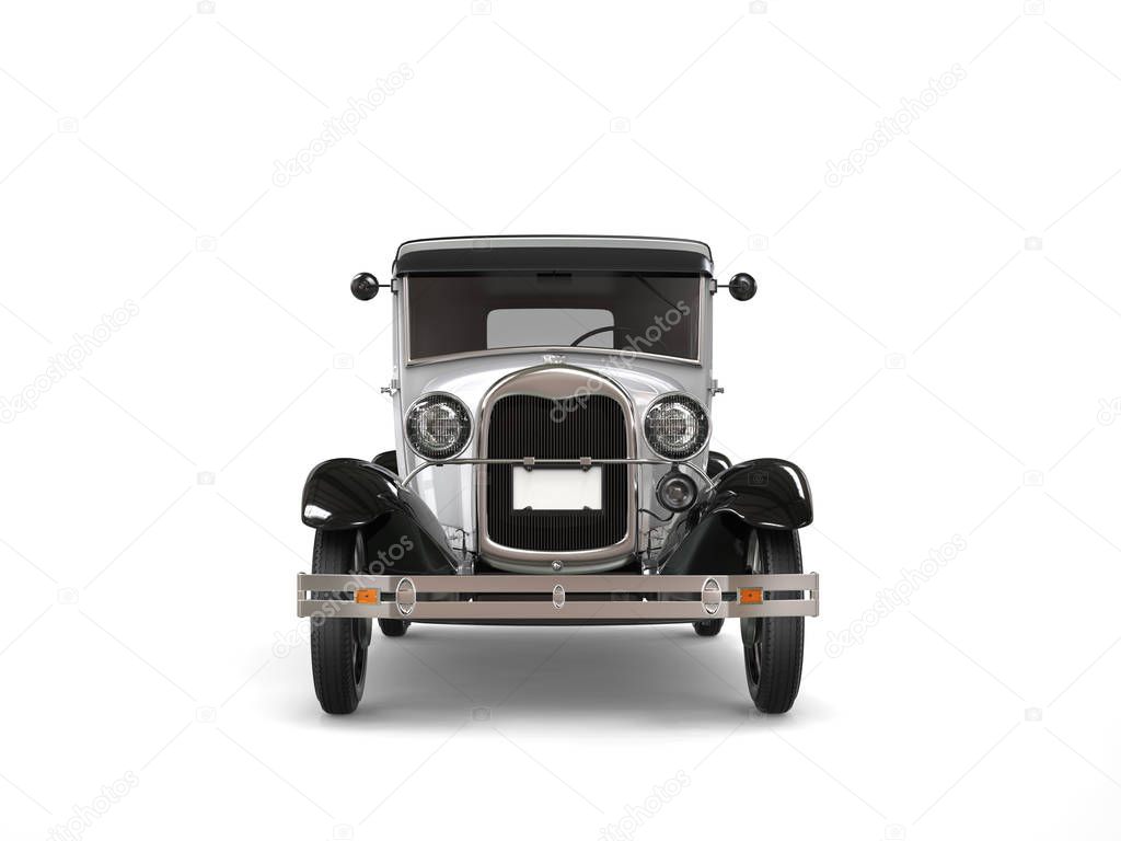 Cool oldtimer silver vintage car - front view - 3D Illustration