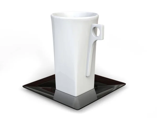 Weiße moderne große Kaffeetasse mit schwarzer quadratischer Untertasse — Stockfoto