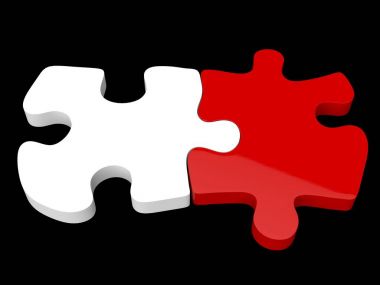 Kırmızı ve beyaz puzzle parçaları birlikte ayarlamak