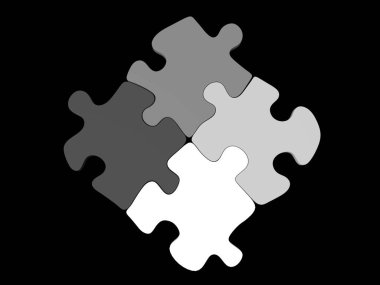 Dört parça puzzle set gri tonlarında