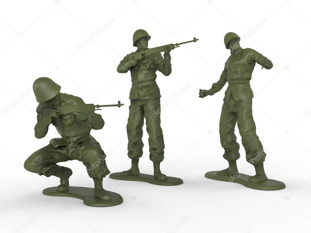 Three plastic toy soldiers