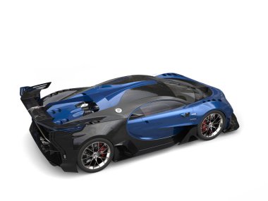 Siyah ve mavi yarış supercar - stüdyo üst - 3d çizim vurdu