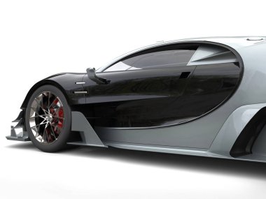 Siyah ve gri supercar - ön tekerlek - 3d Render vurdu.