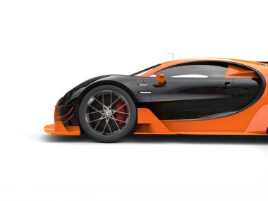 Siyah ve turuncu supercar - yan görünümü kesme - 3d Render vurdu.