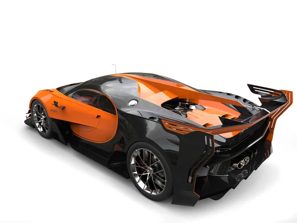 Supercarro preto e laranja - back side view studio shot - ilustração 3D — Fotografia de Stock