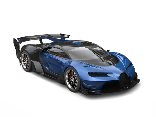 Supercarro de corrida preto e azul - tiro de estúdio - ilustração 3D — Fotografia de Stock