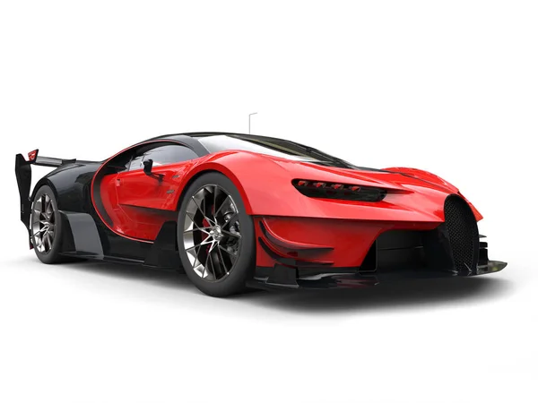 Potente coche de carreras super rojo - ángulo de disparo - Ilustración 3D —  Fotos de Stock