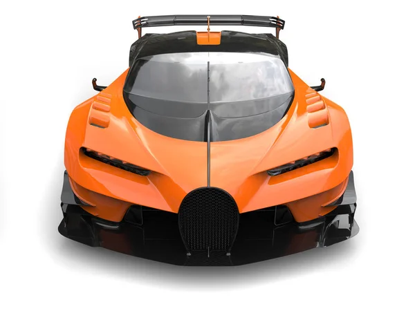 Schwarzer und orangefarbener Supersportwagen - Ansicht von oben nach unten - 3D-Illustration — Stockfoto