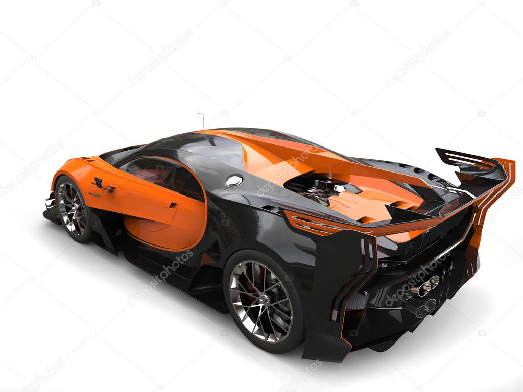Black and orange supercar - back side view studio shot - 3D Illustration