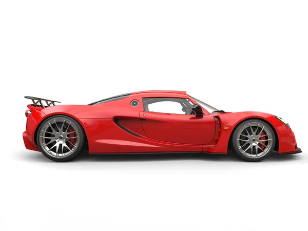 Cherry bomb red sports supercar - side view — Stock Photo, Image