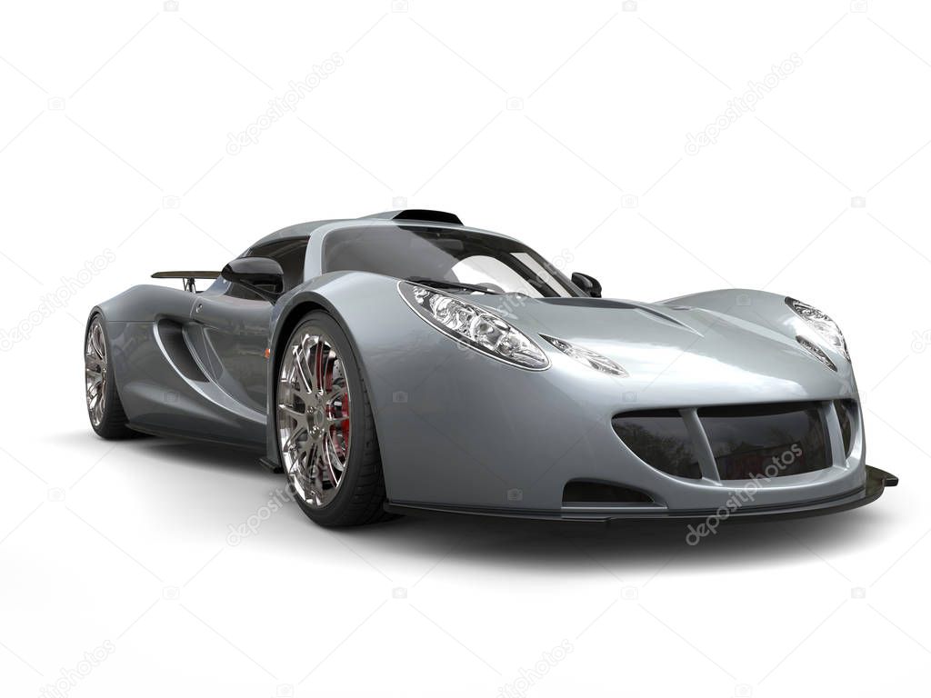 Metallic grey modern supercar - beauty shot