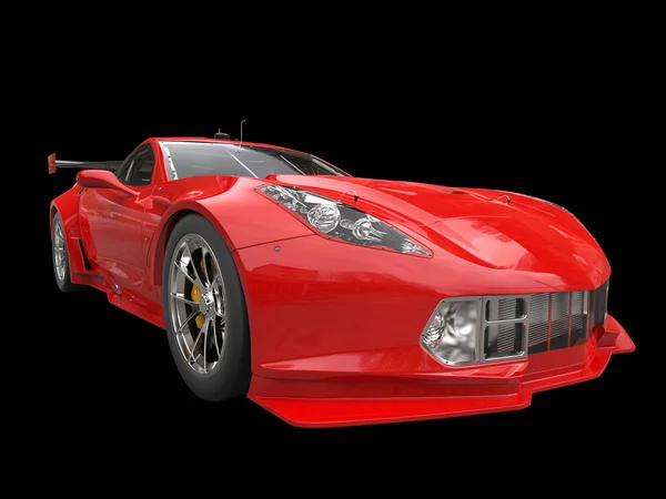 Požární cihlově červené moderní sportovní auto - reflektor Detailní záběr — Stock fotografie
