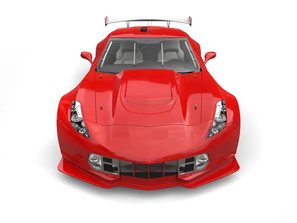 Woedende rode endurance raceauto - vooraanzicht closeup — Stockfoto