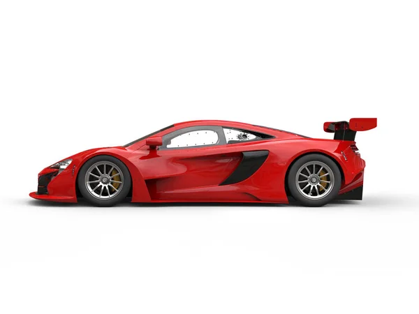 Lesklé červené moderní závodní auto - boční pohled — Stock fotografie