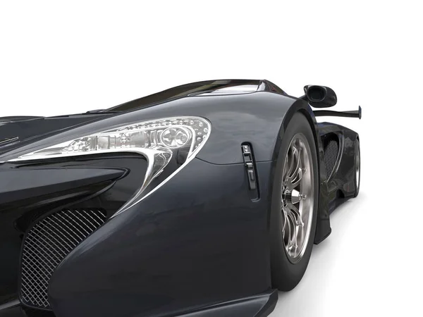 Černé Super Sports Car - reflektor extrémní Detailní záběr — Stock fotografie