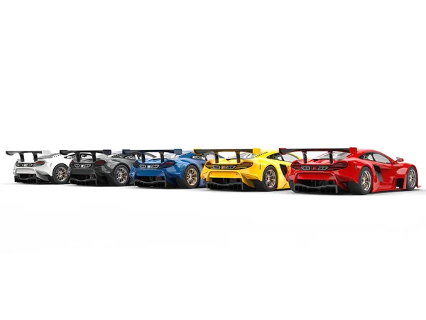 Row of extreme sportscars - back view — Stock Photo, Image