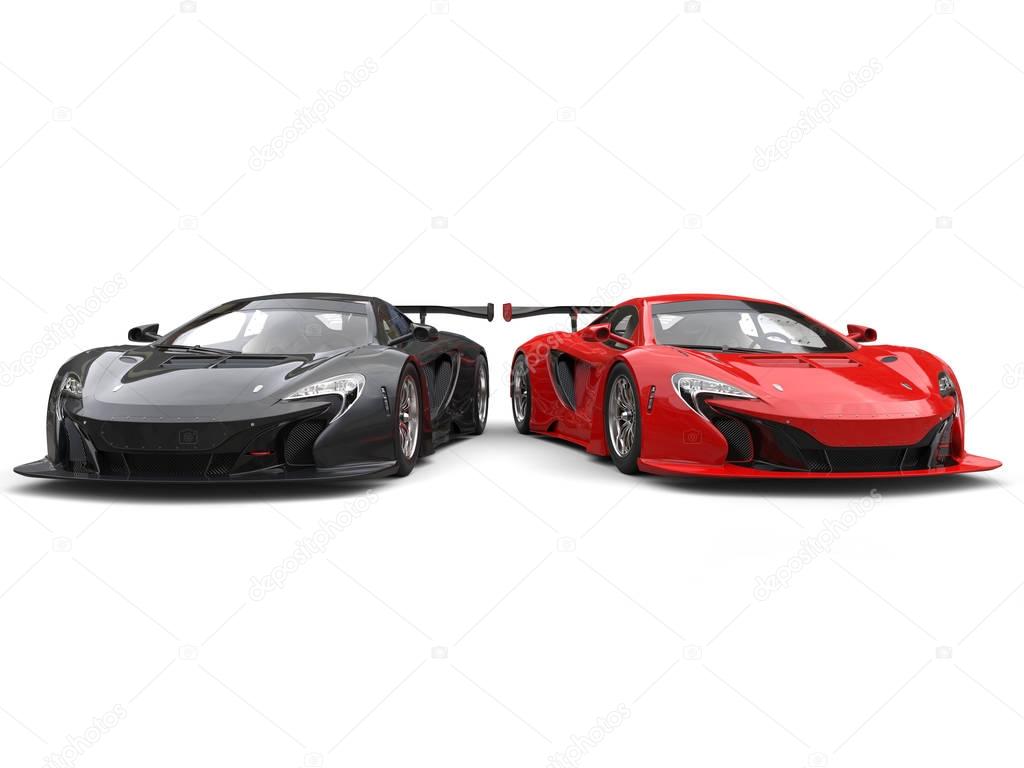 Black and red great supercars side by side