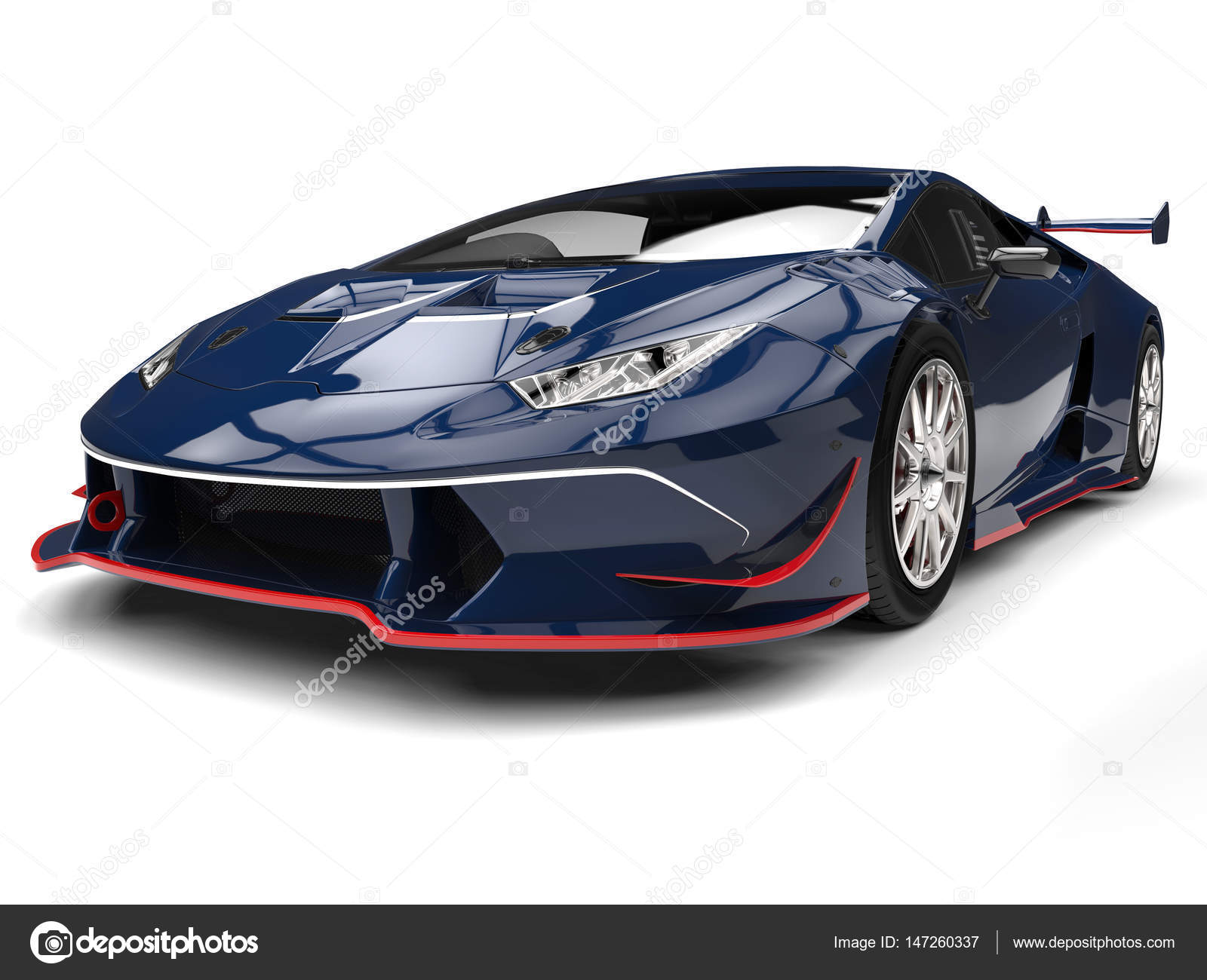 Cool royal blue sports car with red details , front view
