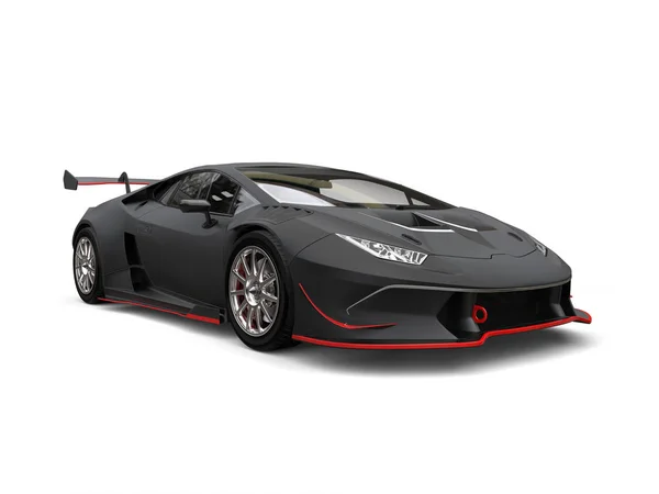 Matt svart sportbil med röda detaljer — Stockfoto