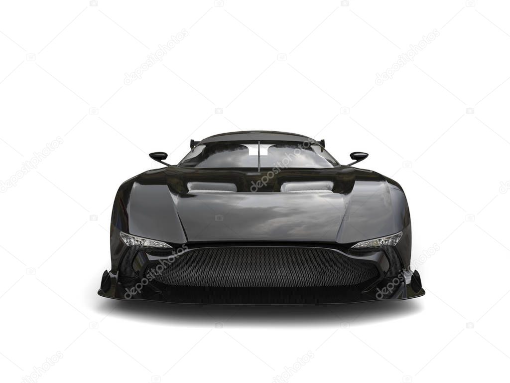 Shiny black modern sports car - front view